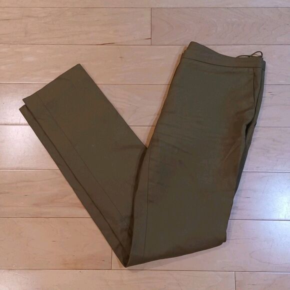 PETAR PETROV Straight Leg Trouser Pant Cotton/Silk Olive Green Size L (34"x35")